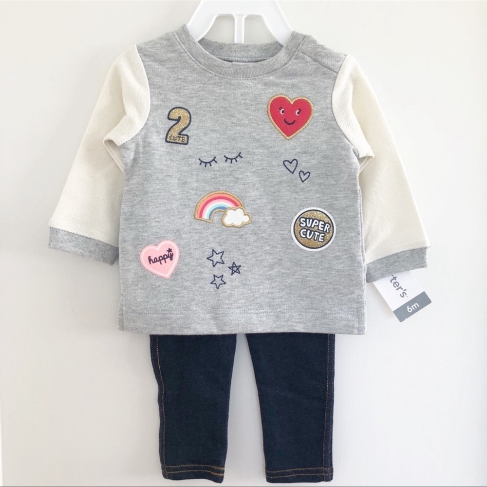 Carter’s two piece patch set and jeggings